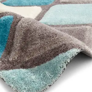 Grey / Blue Handmade Modern Shaggy Easy to clean Rug for Dining Room Bed Room and Living Room-150cm X 230cm