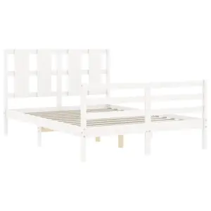 Berkfield Bed Frame with Headboard White Small Double Solid Wood