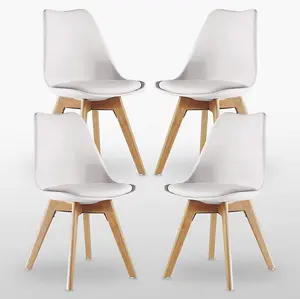 Lorenzo Padded Dining Chairs, Tulip Chair for Lounge Office Dining Room Kitchen, Set of 4, White