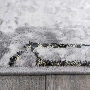 Grey Gold Distressed Abstract Metallic Geometric Living Runner Rug 70x240cm