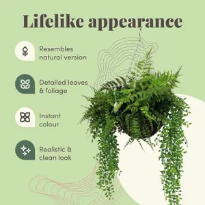 Blooming Artificial 35cm Faux Forest Foliage Hanging Basket - Outdoor Fern Plant