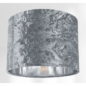 Modern Crushed Velvet Lamp Shade with Shiny Paper Inner Silver / 20cm H x 30cm W x 30cm D