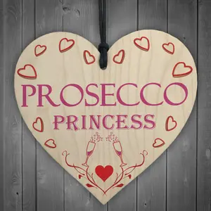 Red Ocean Prosecco Princess Wooden Hanging Heart Plaque Sign Gift