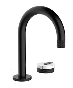 Shelf Mounted Black Curved Tap With Sinlge Marble Handle