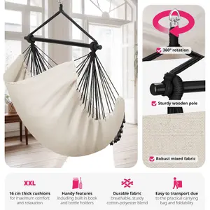 Hanging Chair Malika, Boho Style, Load Capacity 150kg - beige