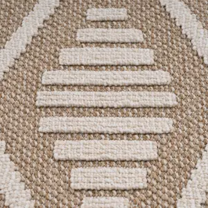 Natural Beige Diamond Trellis Textured 3D Pile Living Area Rug 80x150cm