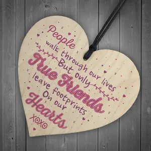 Red Ocean Handmade True Friends Friendship Best Friend Birthday Gift Plaque Wooden Heart Chic Sign Keepsake