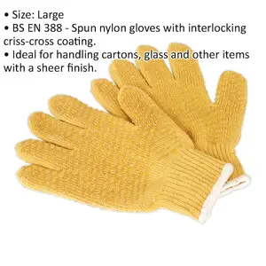 PAIR Anti-Slip Handling Gloves - Large - Spun Nylon Gloves - BS EN 388