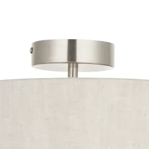 GoodHome Traditional Fabric & metal Nickel effect 3 Lamp Ceiling light