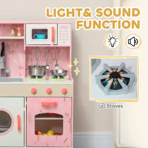 AIYAPLAY Play Kitchen Kids Kitchen Set with Lights and Sounds - Pink