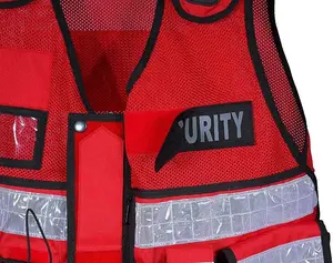 RAC3 High-Vis Security Vest, Reflective Strips, Body Camera Mount, Multiple Pockets, Fits upto 5XL, Available in 5 Colors (Red)