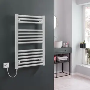 Bray Electric Heated Towel Rail, Prefilled, Straight, White - W400 x H800 mm