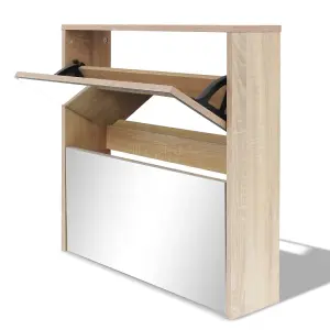 Berkfield Shoe Cabinet 2-Layer Mirror Oak 63x17x67 cm