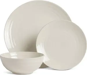 Habitat Ripple 12 Piece Stoneware Dinner Set - Cream