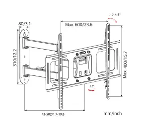 Duronic TVB109M Full Range TV Bracket, Swivel and Tilt Wall Mount with VESA 600x400 for Flat Screen Television 32-70"