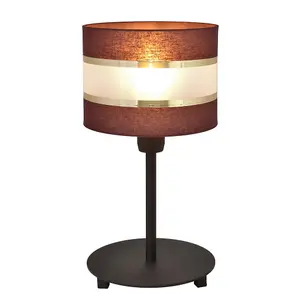 Luminosa Helen Table Lamp With Round Shade Brown, Gold, Black 20cm