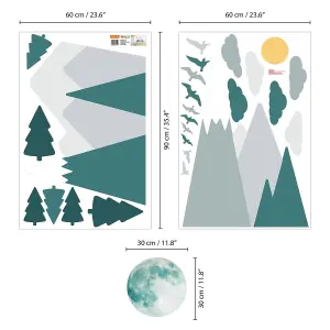 Walplus Combo Kids - Grey Mountains Under The Glowing Moon Wall Sticker PVC