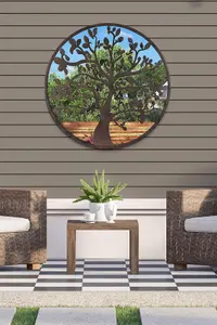 MirrorOutlet Metal Round shaped Decorative Tree Garden Mirror 80cm X 80cm