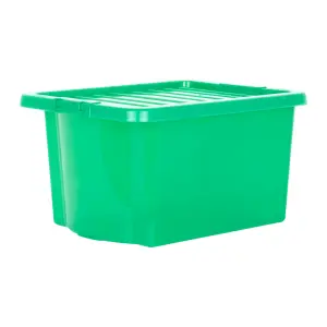 Wham Crystal 5x 28L Plastic Storage Boxes with Lids. Small Size, Strong . Made in the UK Tint Leprechaun Green