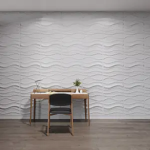 12 Pcs White 3D PVC Wavy Design Decorative Wall Panels Set 500mm x 500mm