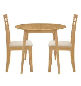 Hallowood Furniture Ledbury Drop Leaf Round Table Set with 2 Chairs in Light Oak Finish