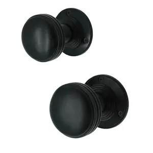 EAI - Ringed Mortice Turned Lined Door Knob Set Matt Black