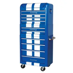 Retro Style Topchest, Mid-Box & Rollcab Combination 10 Drawer Blue White (Sealey AP28COMBO2BWS)