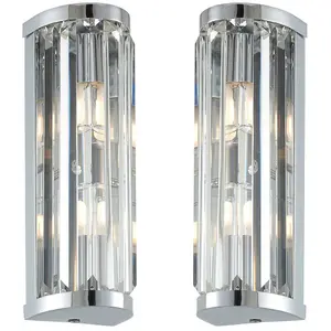 2 PACK IP44 Bathroom Wall Light Chrome & Crystal Round Glass Modern Jewel Lamp