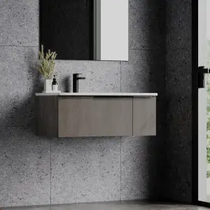 Banyetti Siena 800mm Wall Hung Basin Unit with Matt Black Handles - Stone Grey