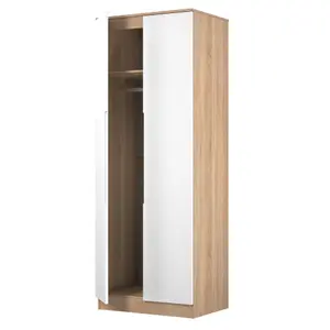 Milan Ready assembled Modern White & oak Tall Double Wardrobe (H)1970mm (W)770mm (D)530mm