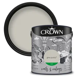 Crown Walls & Ceilings Silk Emulsion Paint Grey Putty - 2.5L