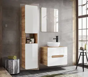 Countertop 800 Vanity Unit  Wall Bathroom Cabinet with Drawers White Gloss Oak Arub