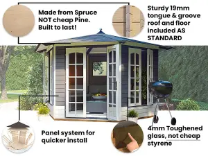 Dunster House Wooden Summerhouse 3.5 x 3 metres Hexagonal Garden Shelter Sun Room Vantage 350