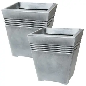 2x Home Garden Square Grey Venice Trough Planters For Flowers & Plants