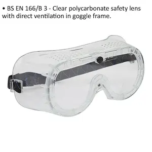 Clear Safety Goggles - Direct Ventilation - Eye Protection - Lab Workshop PPE