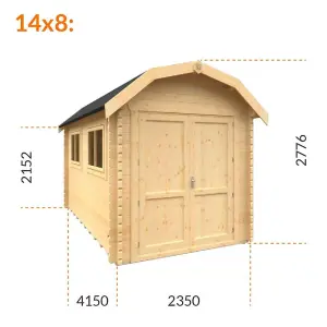 14ft x 8ft (4150mm x 2350mm) Horsforth "The Frankfort Plus" 44mm Log Cabin With 2 Opening Windows