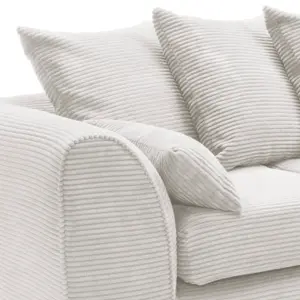 Jumbo White Cord Right Facing Corner Sofa for Living Room with Thick Luxury Deep Filled Cushioning