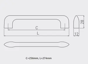 MILANO - cabinet door handle - 256mm, inox (brushed steel)