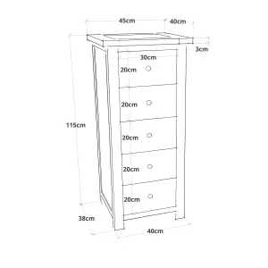 Argenta 5 Drawer Narrow Chest of Drawers Wood Knob