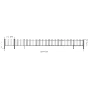 Berkfield Garden Fence with Spear Top Steel 13.6x1.2 m Black