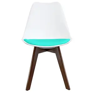 Soho White & Aqua Plastic Dining Chair with Squared Dark Wood Legs