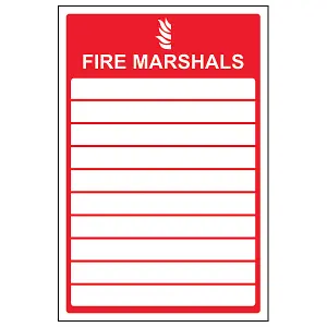 Fire Marshals List Safe Workplace Sign - Rigid Plastic 300x400mm (x3)