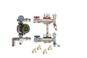 Warmer System Underfloor Heating 2 Port Manifold with 'A' Rated Auto Pump GPA25-6 III and Blending Valve Set