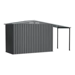 8 x 4 ft Metal Shed 2 Door Garden Storage Shed with Awning in Dark Grey