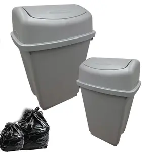 2x 25L Home Office Bathroom Silver Plastic Kitchen Waste Rubbish Bin With Swing Lid