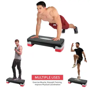 Aerobic Stepper Yoga Step Board Gym Fitness Exercise Cardio Adjustable Blocks Red