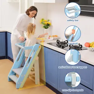 Foldable 2 or 3 Step Stools, Blue Large Plastic Sink Step Stool