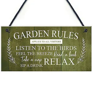 Red Ocean Garden Rules Sign Hanging Wall Shed Summer House Sign Rustic Home Decor Plaque