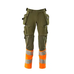 Mascot Accelerate Safe Trousers with Holster Pockets - Moss Green/Orange   (35.5) (Leg Length - Long)