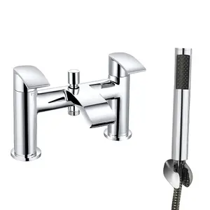 Rinse Bathrooms Bath Taps with Shower Waterfall Bathroom Bathtub Mixer tap Chrome Brass Dual Lever Tap with Handheld Shower Head